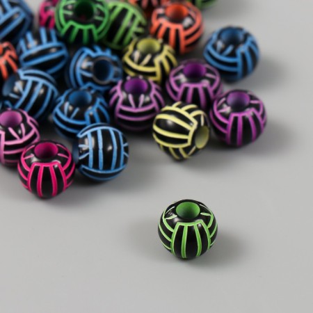 Beads for creativity plastic "Neon strips on black" set of 20 g 1.1x1.1x1 cm-2