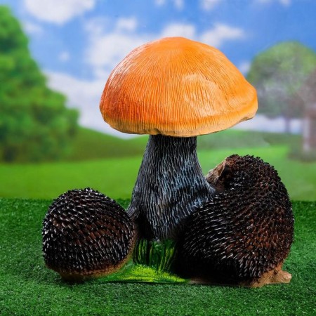 Garden Figure "Mushroom Sunser with Hedgehogs" 27x37x37cm-2