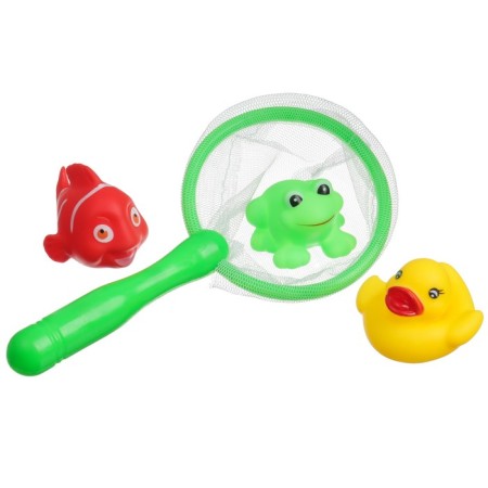 Набор игрушек для ванны "На пруду" + сачок + 3 пвх игрушки, Крошка Я-19