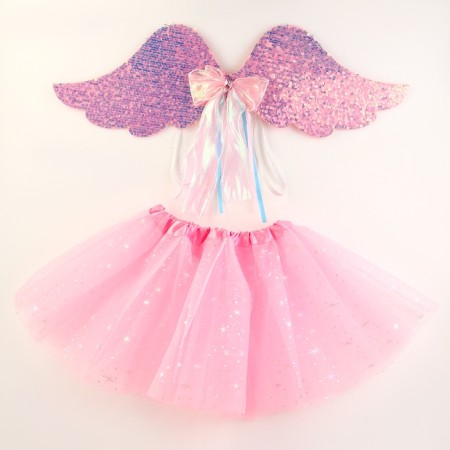 Carnival set "Angel" 2 items: skirt, wings, pink color