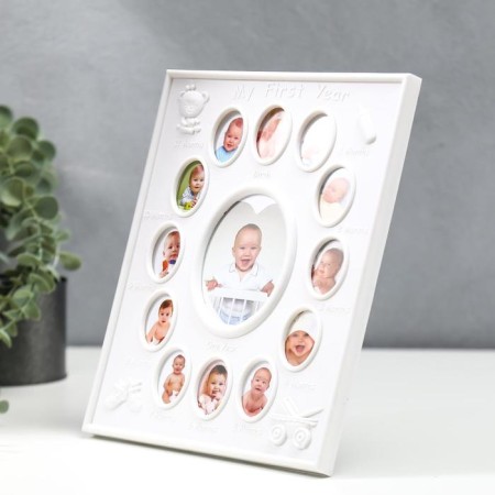 Photo frame plastic in 13 photos 4x3, 9x7 cm "My first year" White 20x25.5 cm-1