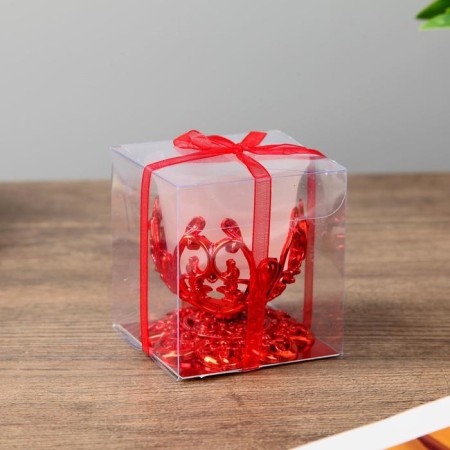 Glass 1 candle "Pattern", red color-3