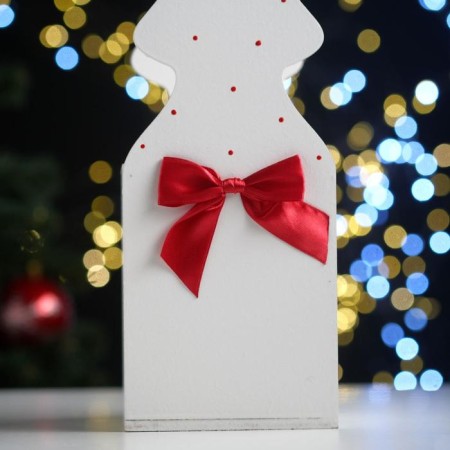 Gift box "Christmas tree" (12*12*42) tree, MDF 6 mm, painted, decorated, white-red-4