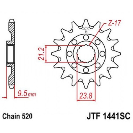 Front star, leading JTF1441, steel with self -cleaning, chain 520, 13 teeth