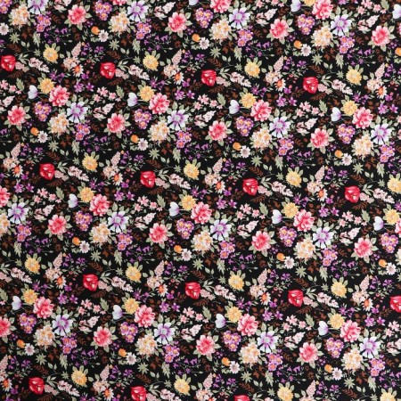 Flap, small flower on black cotton, 50 × 50 cm-1