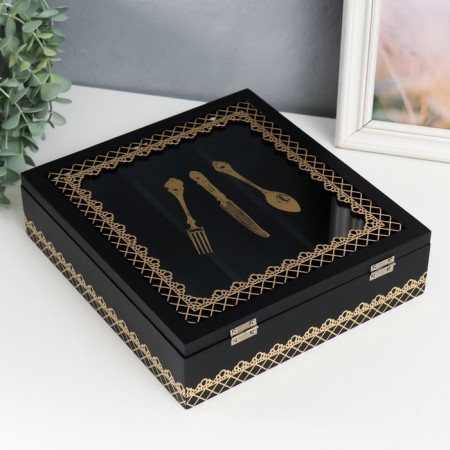 Casket tree with divisions "Dining objects" black with gold 26x24x6.8 cm-3