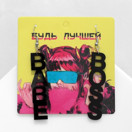 Acryl Earrings Boss Babe, black color