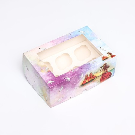 Packaging for 6 cupcakes with a window, "red sails", 25 x 17 x 10 cm-1