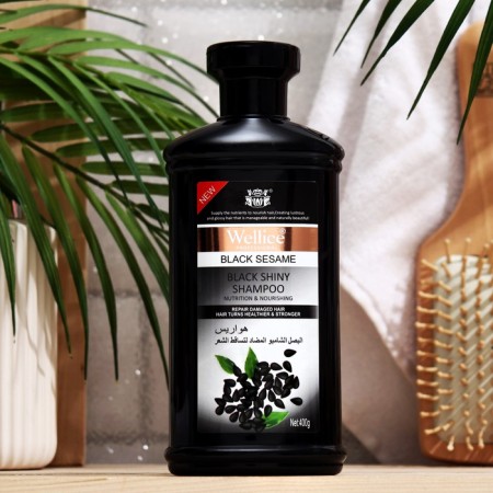 Professional shampoo with black sesame seeds, from hair loss, 400 ml-1