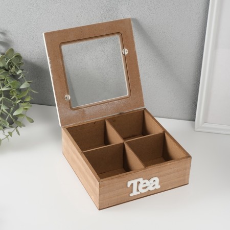 Casket tree with divisions "Tea with a frame of jute" 23.5x23.5x7 cm-1