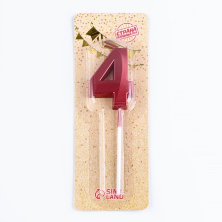 Candle in the cake on the skewer "Fine", the number "4", 5 cm, red-6