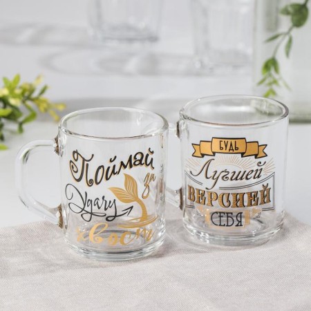 Glass mug "Wishes", 200 ml, inscription mix-4