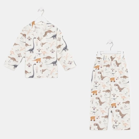 Pajama nursery (shirt, trousers) kaftan "dinosaurs", p. 110-116, white-4