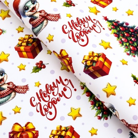 Packaging paper "Snake and gift", gloss, 80 g/m2, 70 x 100 cm-1