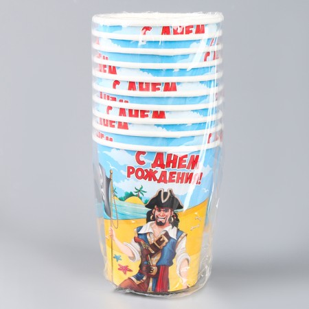 A one -time paper glass "Happy Birthday" brave pirate, 250 ml-2