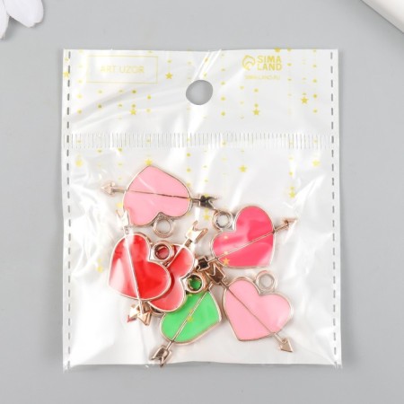 Decor for creativity Plastic for metal "Heart with an arrow" Mix set 6 pcs 0.2x3.4x2.2 cm-3