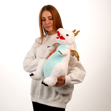 Soft toy "Dragon", with golden wings, 45 cm, white color