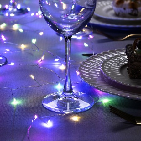 Garland "Mishura" 2 m Rosa, IP20, silver thread, 50 LED, glow of multi, CR2032x2-1
