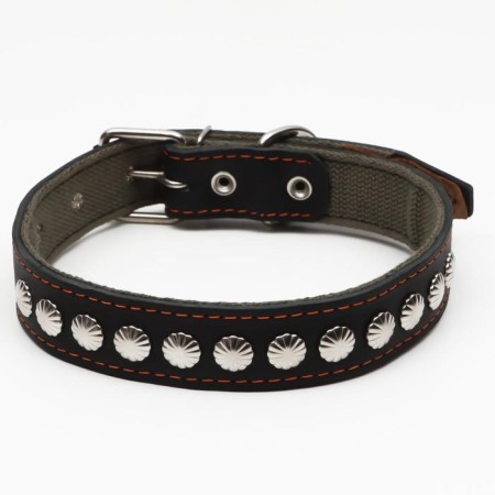 Collar combined leather/tarpaulin, 69 x 3.5 cm, decorated, Osh 45-60 cm, black