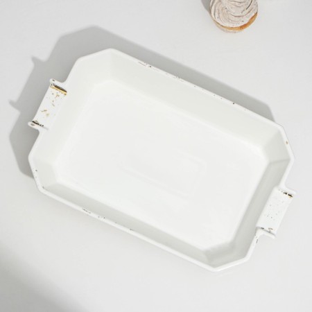 Marmite of heat -resistant ceramics rectangular, 2 l, 41 × 22.5 × 13 cm, white color-4