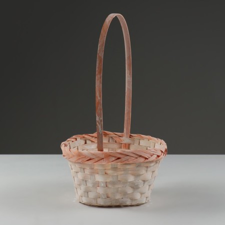 Wicker basket, d23 x 17 x 10/36 cm, peach, bamboo-1
