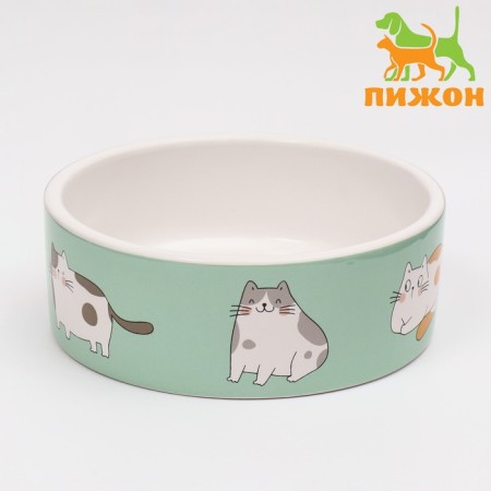 Ceramic "Kotsy" bowl 300 ml 12.5 x 4.5 cm, white-green-1