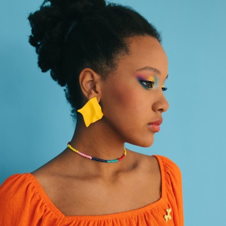 Earrings Metal "brightness" rhombus, yellow color-3