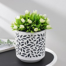 Kashpo for flowers with an insert of Leaves, 2.5 l, d = 16.2 cm, h = 17 cm, white color/anthracite