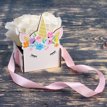 Wooden Kashpo 11 × 9.5 × 14.5 cm Unique "Convert unicorn", handle tape, with a seal-3