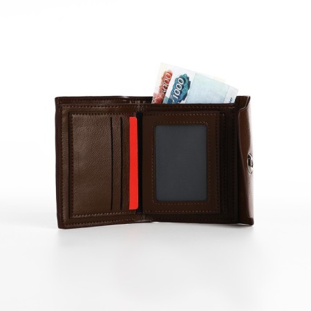 Male purse on a magnet, department for bills, for maps, for coins, brown color-4