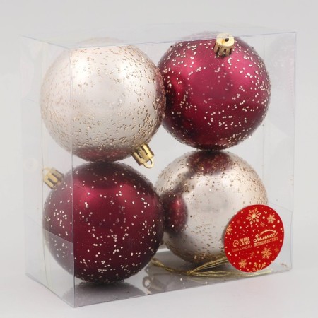 Set of balls plastic D-8 cm, 4 pcs "Madison" burgundy gold-1
