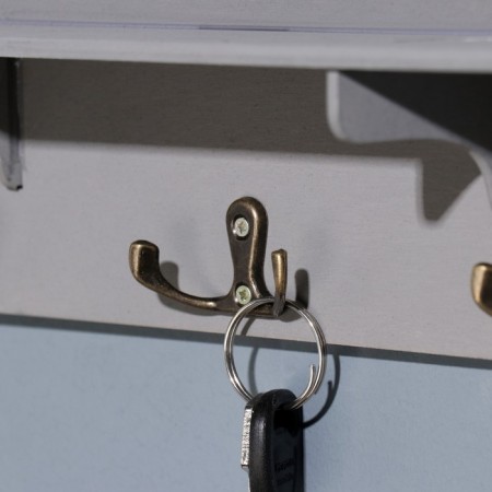 Key with a shelf "Happiness lives here" gray color, 28x23x7.5 cm-1