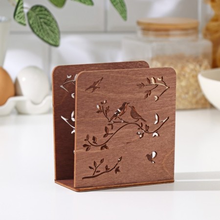Wooden napkin "Spring Tale", 12 × 12 × 5.5 cm, brown color-1