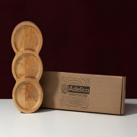 The ADELICA Menzhitsa "Traffic Light", 3 sections, 30 × 10 × 1.8 cm, saturated with mineral oil, in a gift box, birch