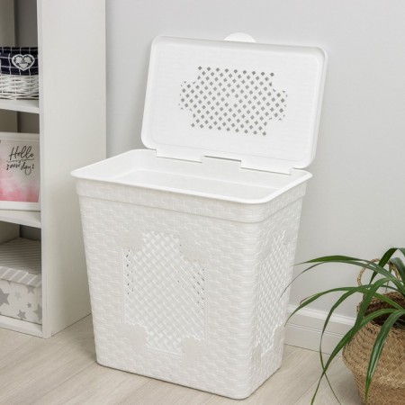Besnaya basket with a lid "Lux braid", 85 l, 58 × 39 × 57 cm, white color-2