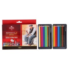 Pencils A watercolor set 24 colors, KOH-I-NOOR MONDELUZ 3711 + sharpener + brush 1 piece, cardboard packaging, euro handle