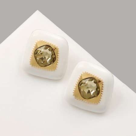 Emall earrings "abstraction" rhombus, white color in gold-1