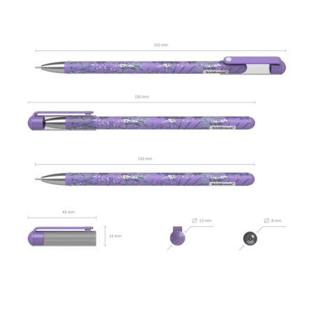Gel pen Erichkrause Lavender Stick, node 0.38 mm, black ink, letter line 500 meters, mix-2