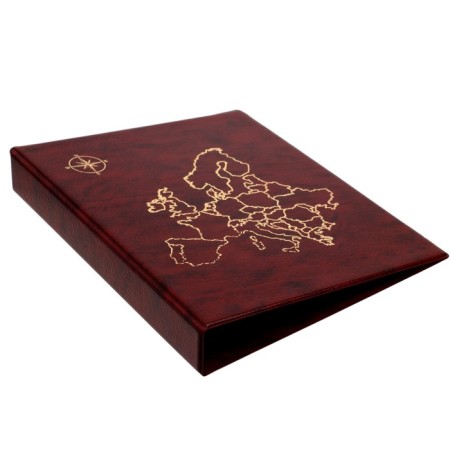 Album for coins on rings, Optima format 230 x 265 mm Calligrata "Map", includes up to 20 sheets, covering artificial leather, brown-1