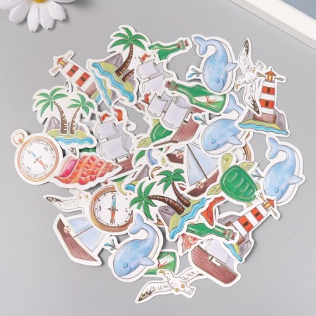 Stickers for creativity "Sea and Adventure" embossing silver set 48 pcs 9x7x0.8 cm-2