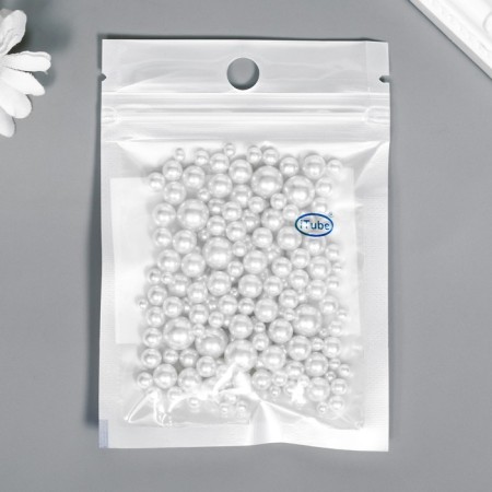 Decor for creativity plastic "Balls. White mother-of-pearl" d = 3-8 mm, set 10 grams-2