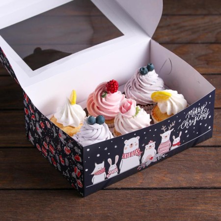 Packaging for 6 cupcakes with the window "Winter, winter", 25 x 17 x 10 cm-3