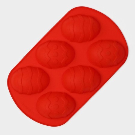 The form for baking the share "Easter. Easter eggs ”, silicone, 32.5 × 19.5 cm, 6 cells (9.7 × 6.8 cm), red color-2
