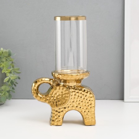 Ceramics candlestick, glass for 1 candle "Elephant" d = 8 cm gold 16x10x27 cm-1