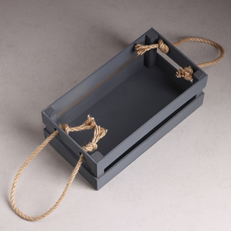 Wooden Kashpo 24.5 × 13.5 × 9 cm "Toroska Light" rheck, handle rope, Gray give beautifully-2