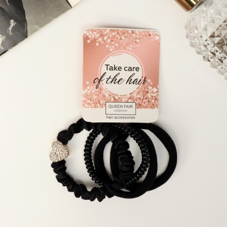 Hair elastic band "Milena" (set 4 pcs) heart shine, 4 cm, mix