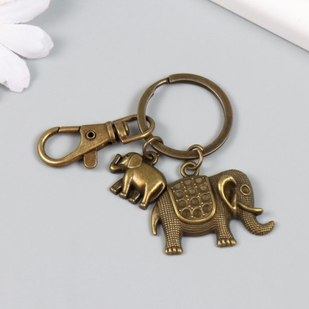 Keychain metal with carbine "Elephants" bronze 6.5 cm-2