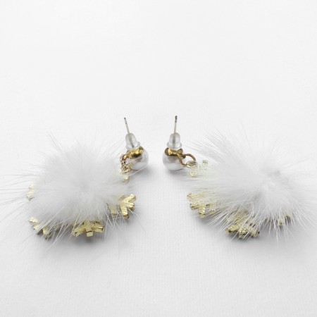 New Year! Earrings "New Year" fluffy snowflake, white color in gold-3