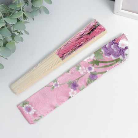 Fan bamboo, textiles h = 21 cm "flowers" with a cover, pink-4