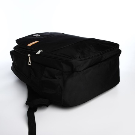 Youth backpack from textiles, 2 lightning departments, 4 pockets, black/orange color-4